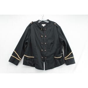 AVA & VIV Military Jacket Blazer Women's 1X Black Gold Braids Lined Cropped